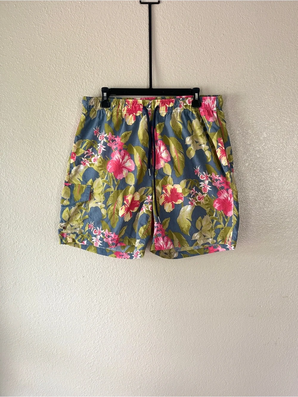 RAINFOREST Blue Floral Athletic Shorts with Pink Flowers